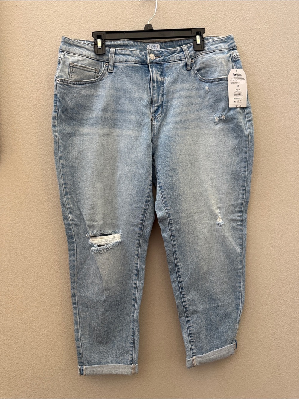 Time and Tru Light Wash Distressed Boyfriend Jeans